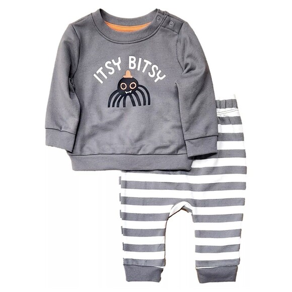Infant Gray Spider Halloween Sweatshirt & Pants Set Itsy Bitsy Spider Newborn - Picture 1 of 5